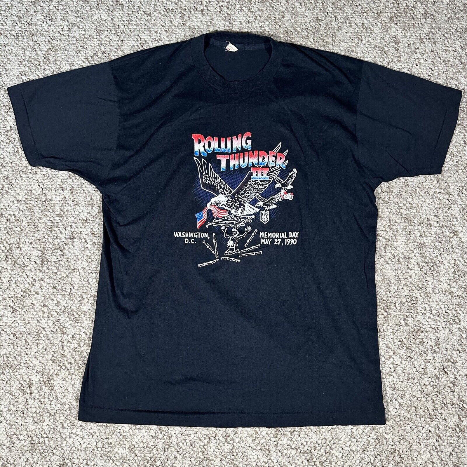 Vintage Rare 90s Rolling Thunder 3 Screen Stars Black T-Shirt XXL 20 X 29