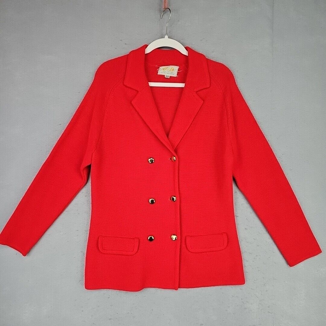 Vintage 1960s J & B Ladies Knitwear Sweater Womens L Red 100% Wool Classic Retro