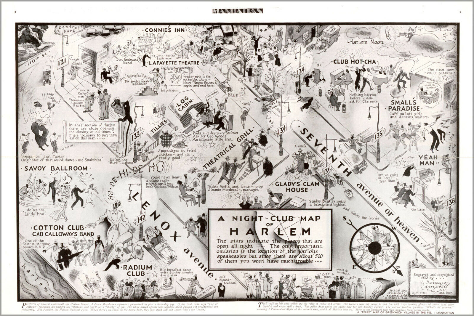 Poster, Many Sizes; Nightclub map of Harlem, New York City, 1932 bar poster