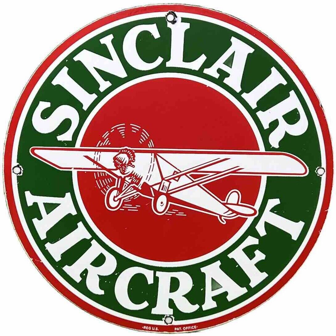 VINTAGE SINCLAIR AIRCRAFT PORCELAIN SIGN GAS STATION MOTOR OIL AIRCRAFT LUBESTER