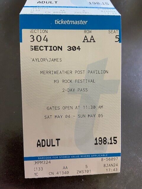 (2) 2 DAY Pass Tickets for M3 Rock festival May 4 & 5, Sec 304 Row AA First Row