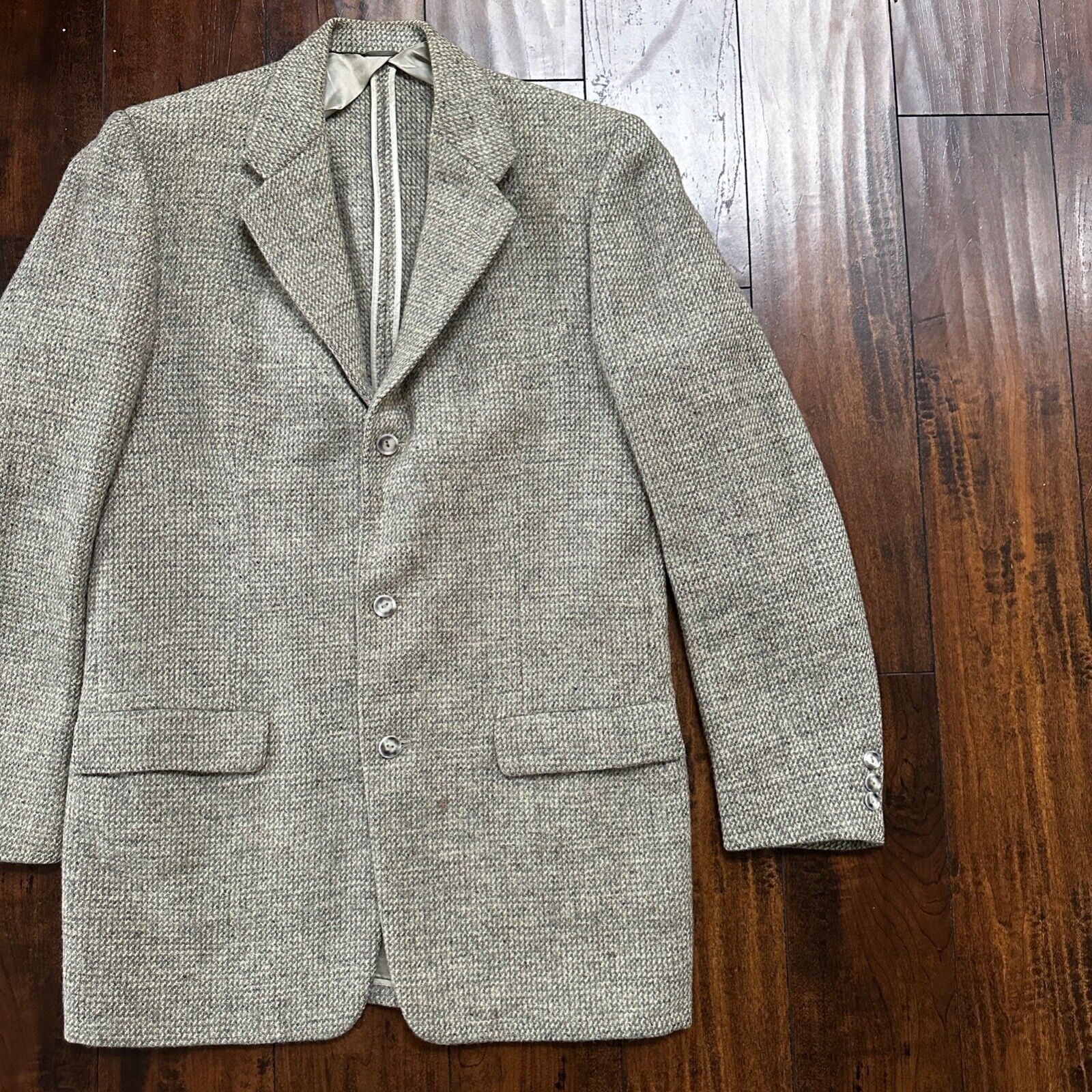 Vintage 1960s Robert Hall Smoke Grey Tweed Shaggy Flecked Blazer Jacket 60s
