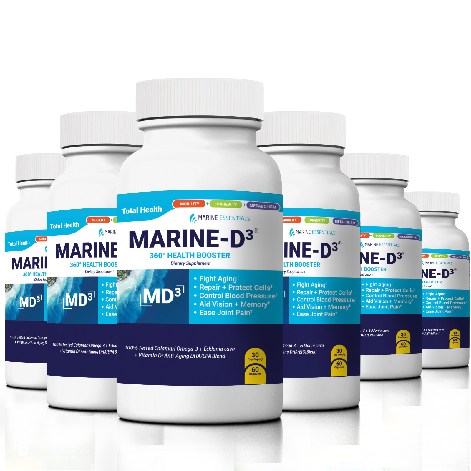 Marine Essentials | Marine-D3 | Anti-Aging | Omega-3 | 6 Bottles (360 Capsules)