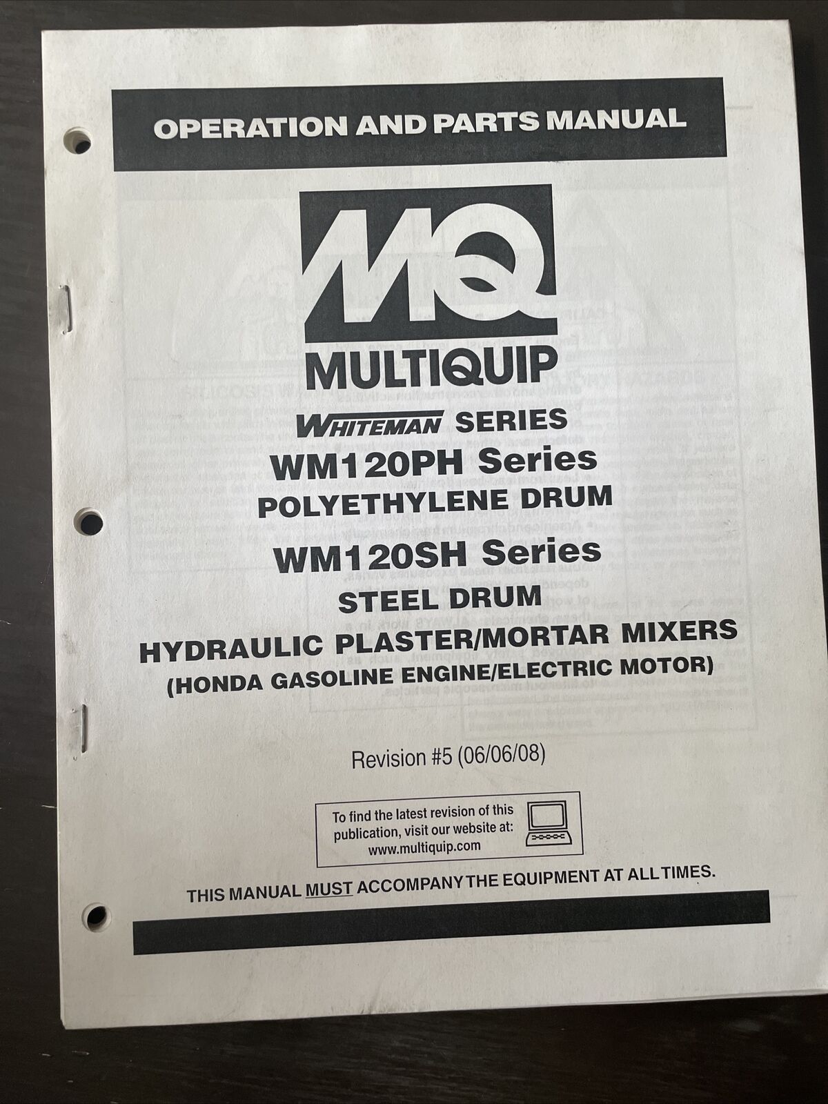 Multiquip Whiteman WM-120-PH/SH Mortar Mixers Owners Manual Parts Book MQ Shop