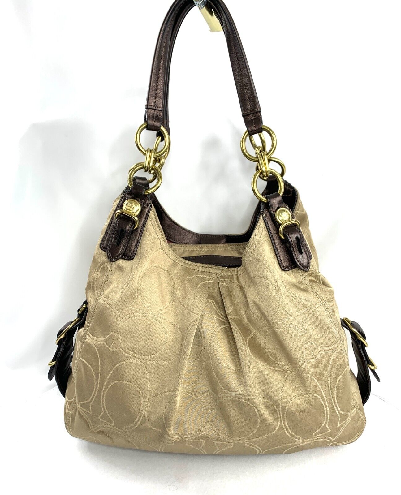 COACH Maggie Mia 16153 Khaki Tan Signature Jacquard Hobo Medium Shoulder Bag
