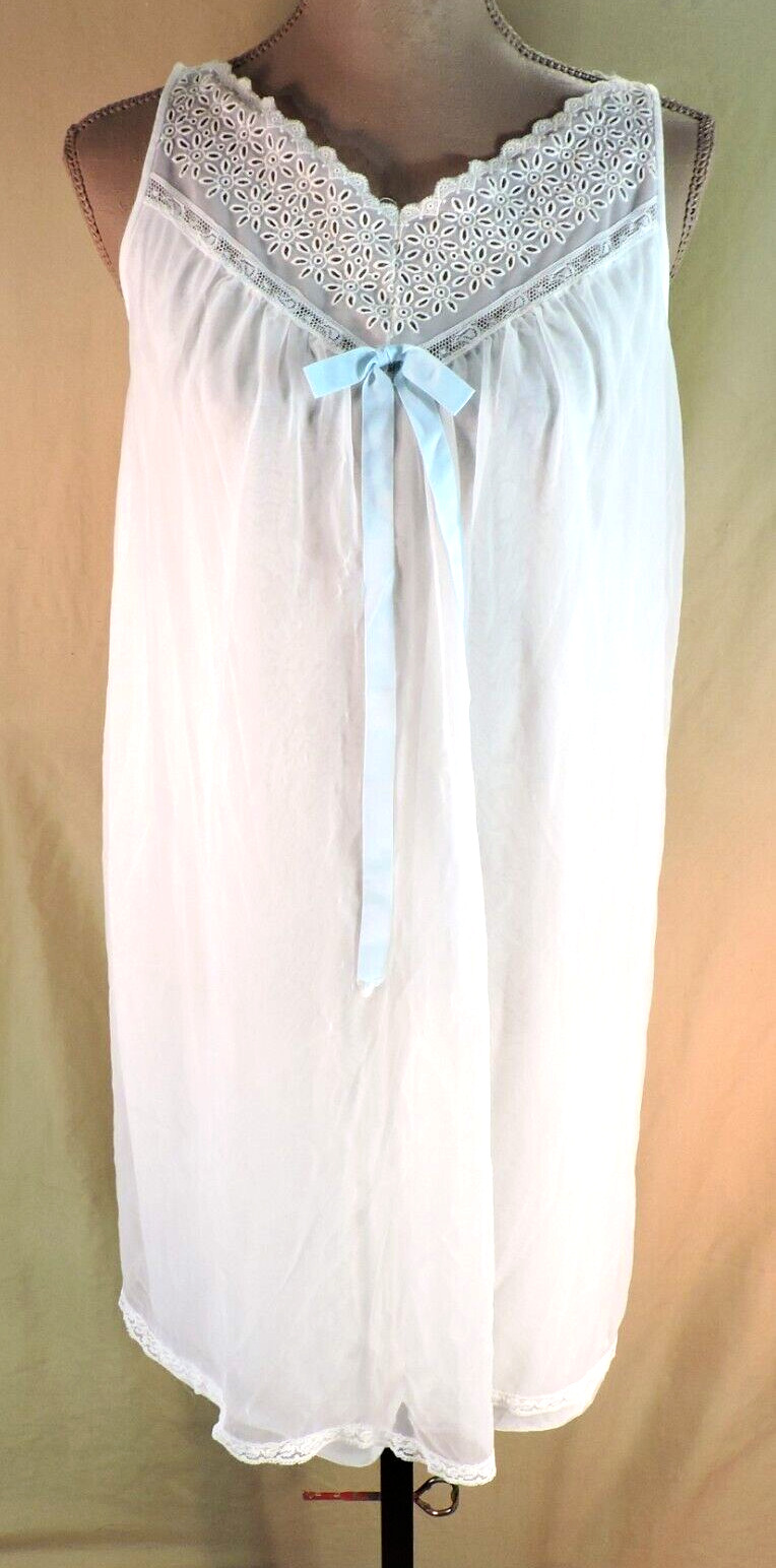 Vintage 50\'s Gotham DOUBLE LAYER White Chiffon Nightgown M 36 BRIDAL PERFECT