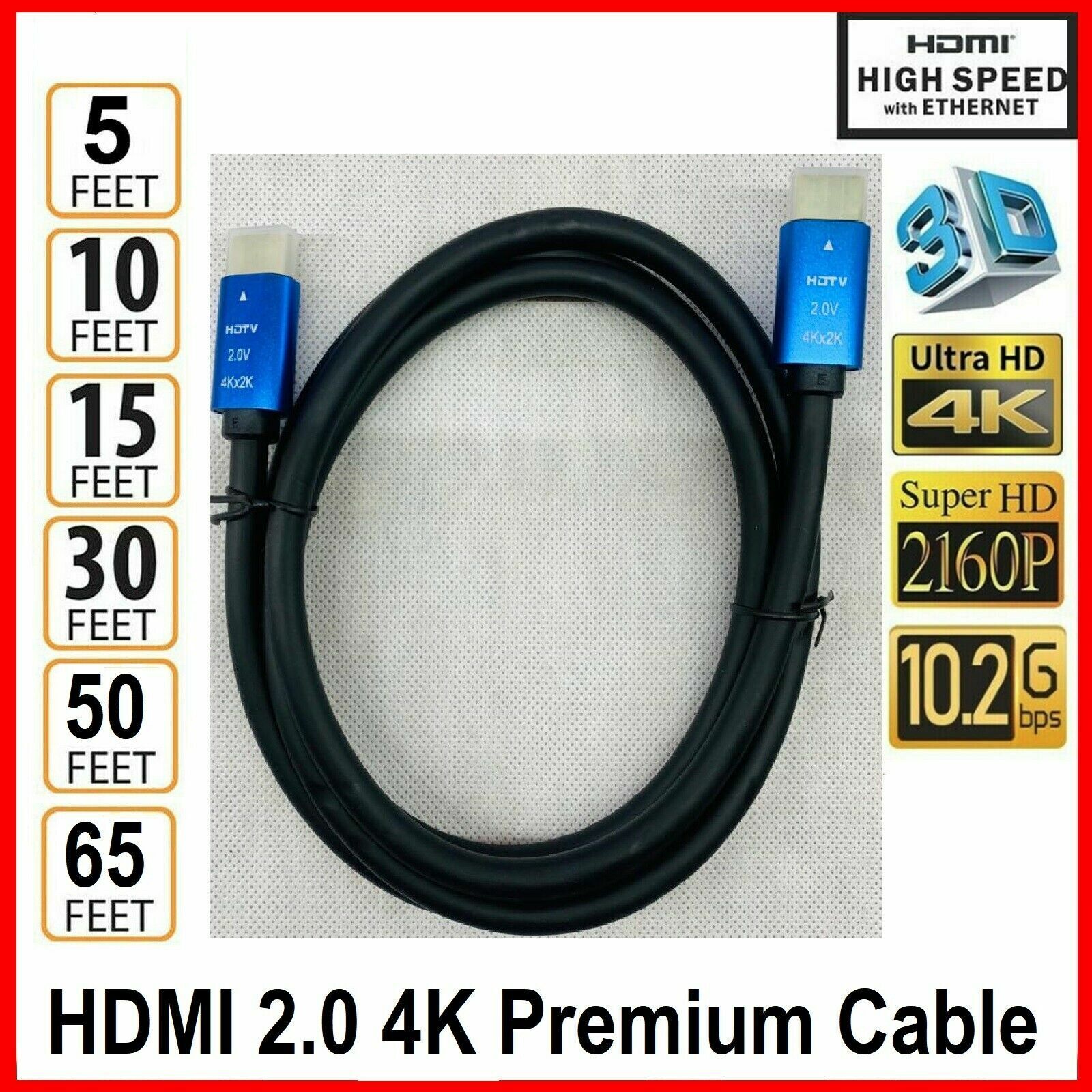HDMI CABLE ULTRA 2.0a 4K 2160P 3FT 6FT 10FT 12FT 15FT 25FT 30FT 50FT 65FT LOT