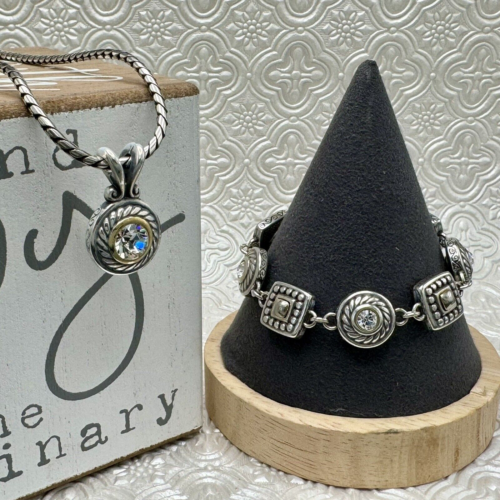 Vintage Brighton Silver ❤️ Swarovski Necklace Bracelet Set Heiress Reversible