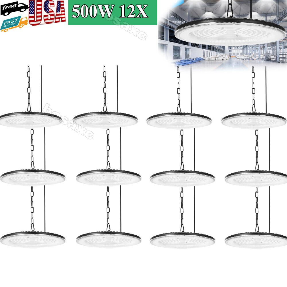 12PACK 500W Super Bright Warehouse LED UFO High Bay Lights Factory Shop GYM Lamp