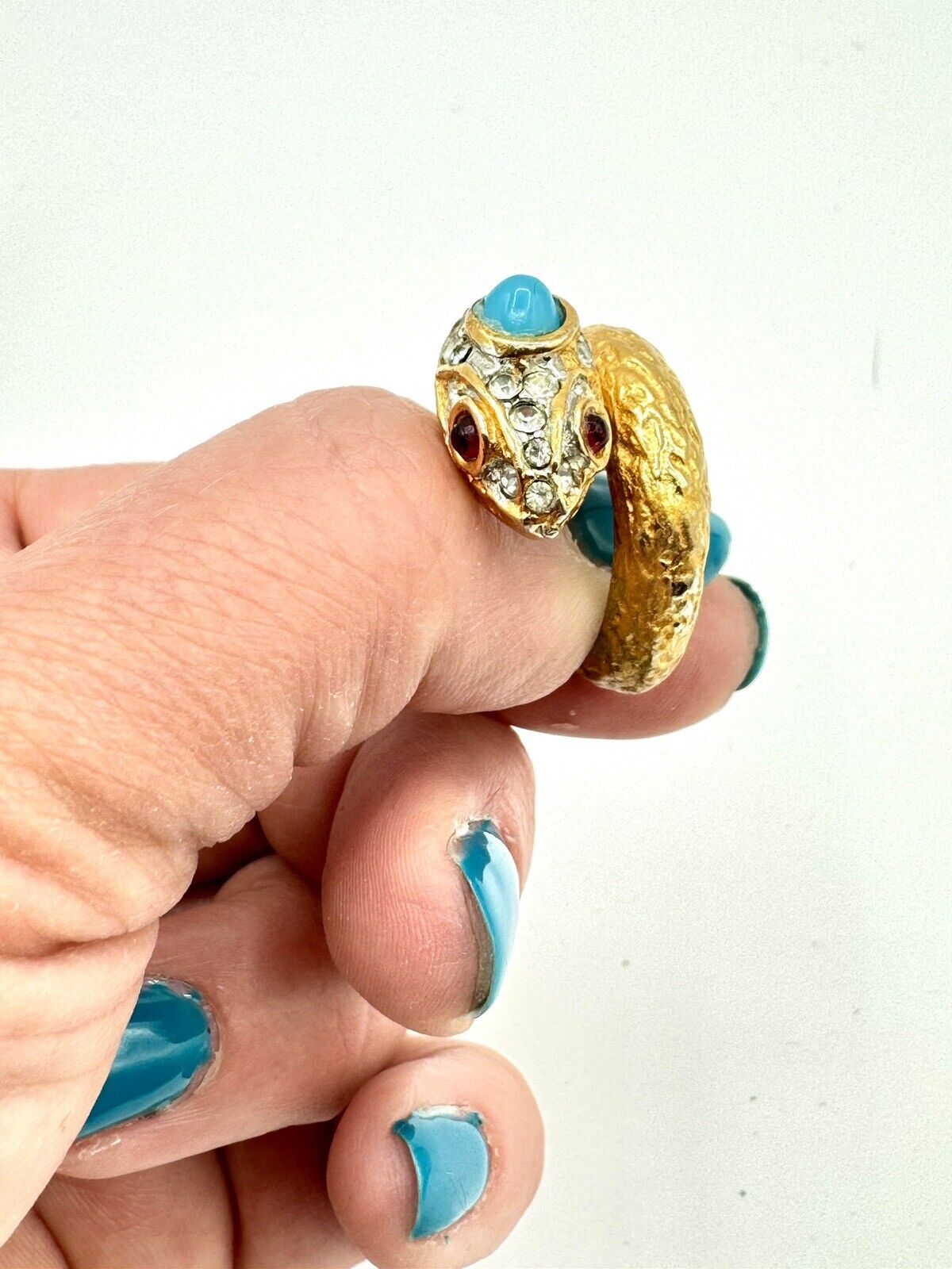 Kenneth Jay Lane KJL Vintage Jeweled Ouroboros Snake Ring Size 8 - RARE