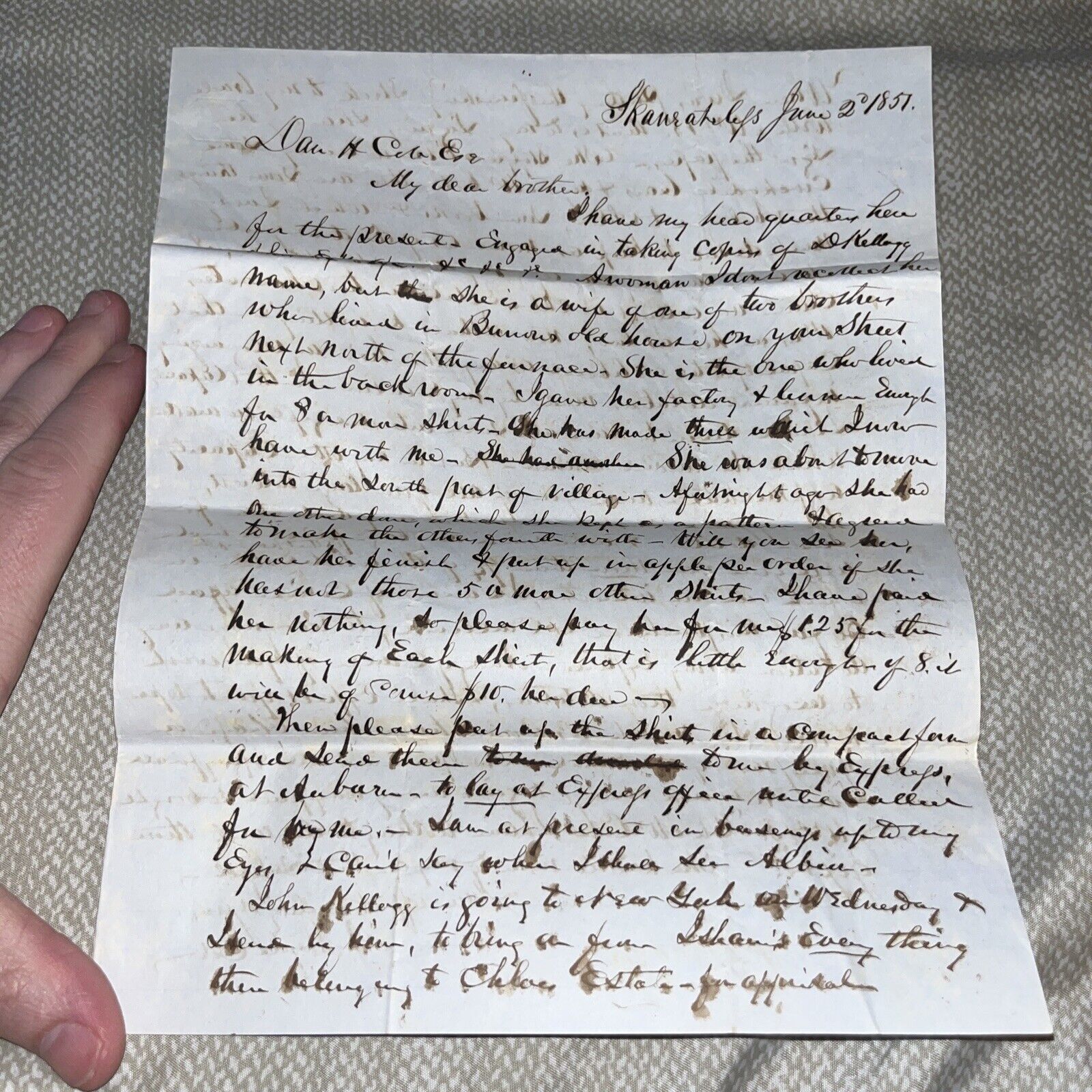 1851 Pre Civil War Letter Almeron Hyde Cole to Brother Dan H - New York Senator