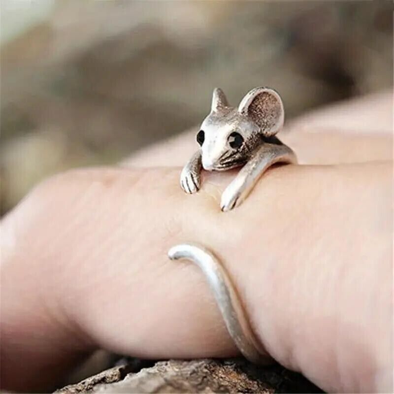 Vintage Cute Mouse Animal Silver Plated Adjustable Cuff Ring Creative Lovely New