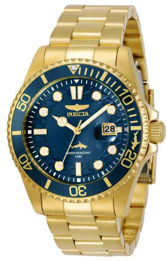 NEW Invicta Men's 43MM Pro Diver Quartz 3 Hand Blue Dial Gold-tone Watch