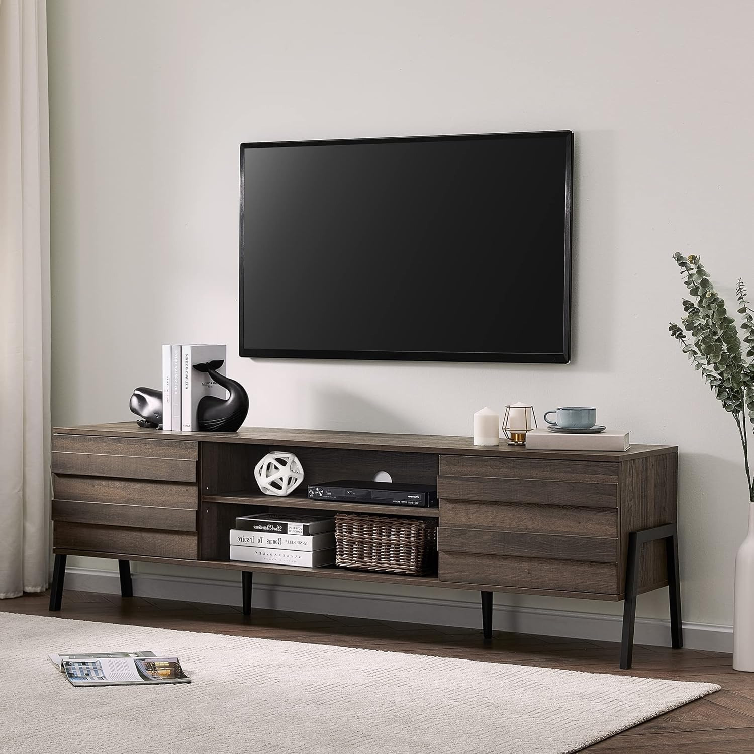Mid-Century Modern TV Stand for Tvs up to 75 Inch Flat Screen Wood TV Console Me
