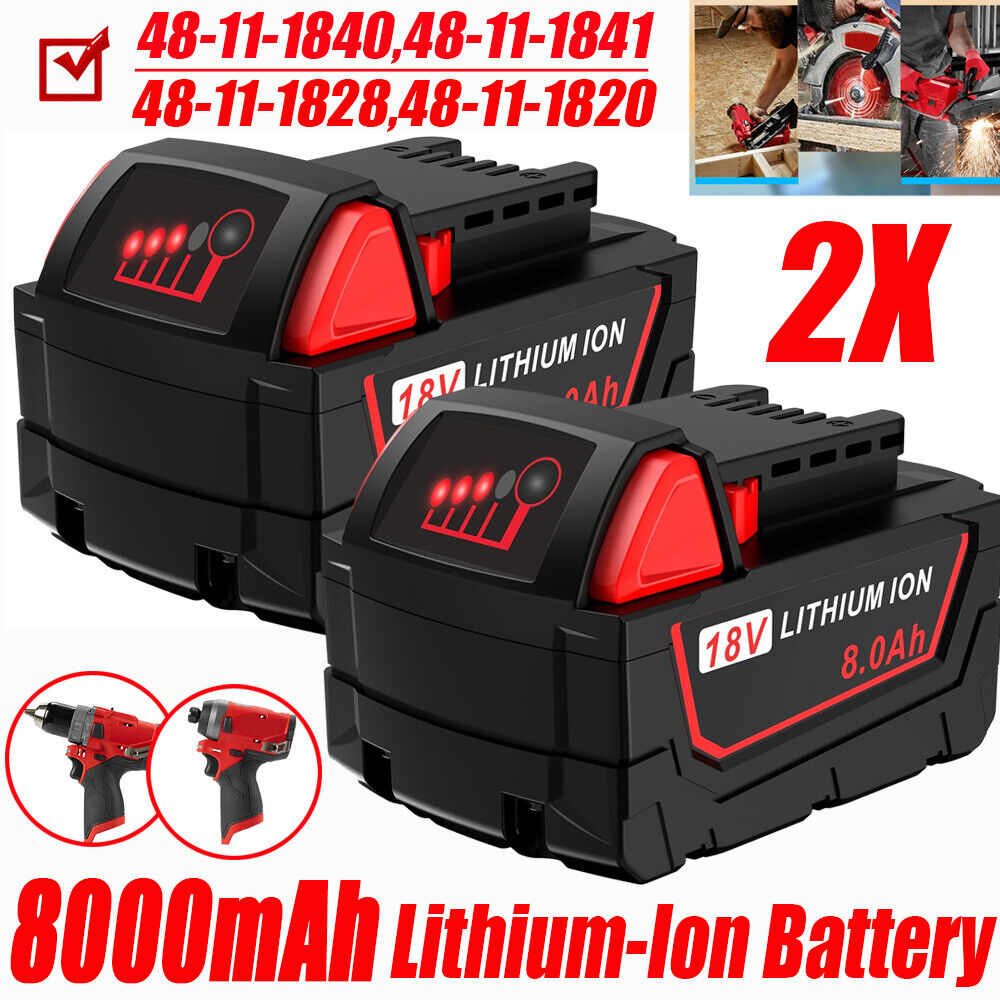 2PACK For Milwaukee M18 Lithium 8.0 AH Extended Capacity Battery 48-11-1860 18V