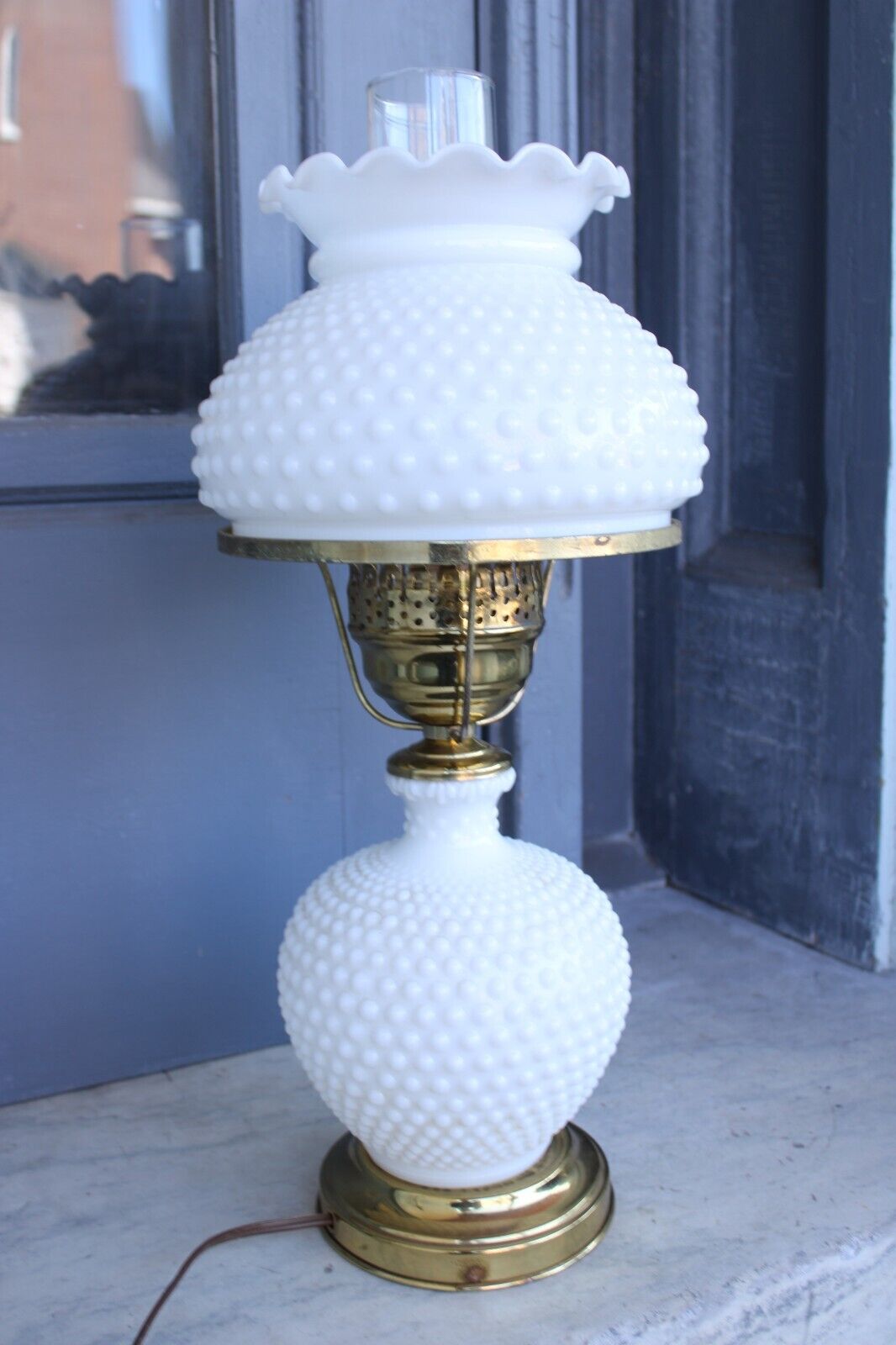 Vintage Fenton Hobnail Milk Glass Hurricane Lamp Beautiful