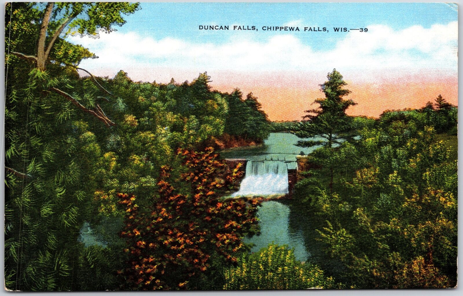 Wisconsin WI, Duncan Falls, Waterfalls, Chippewa Falls, Nature, Vintage Postcard