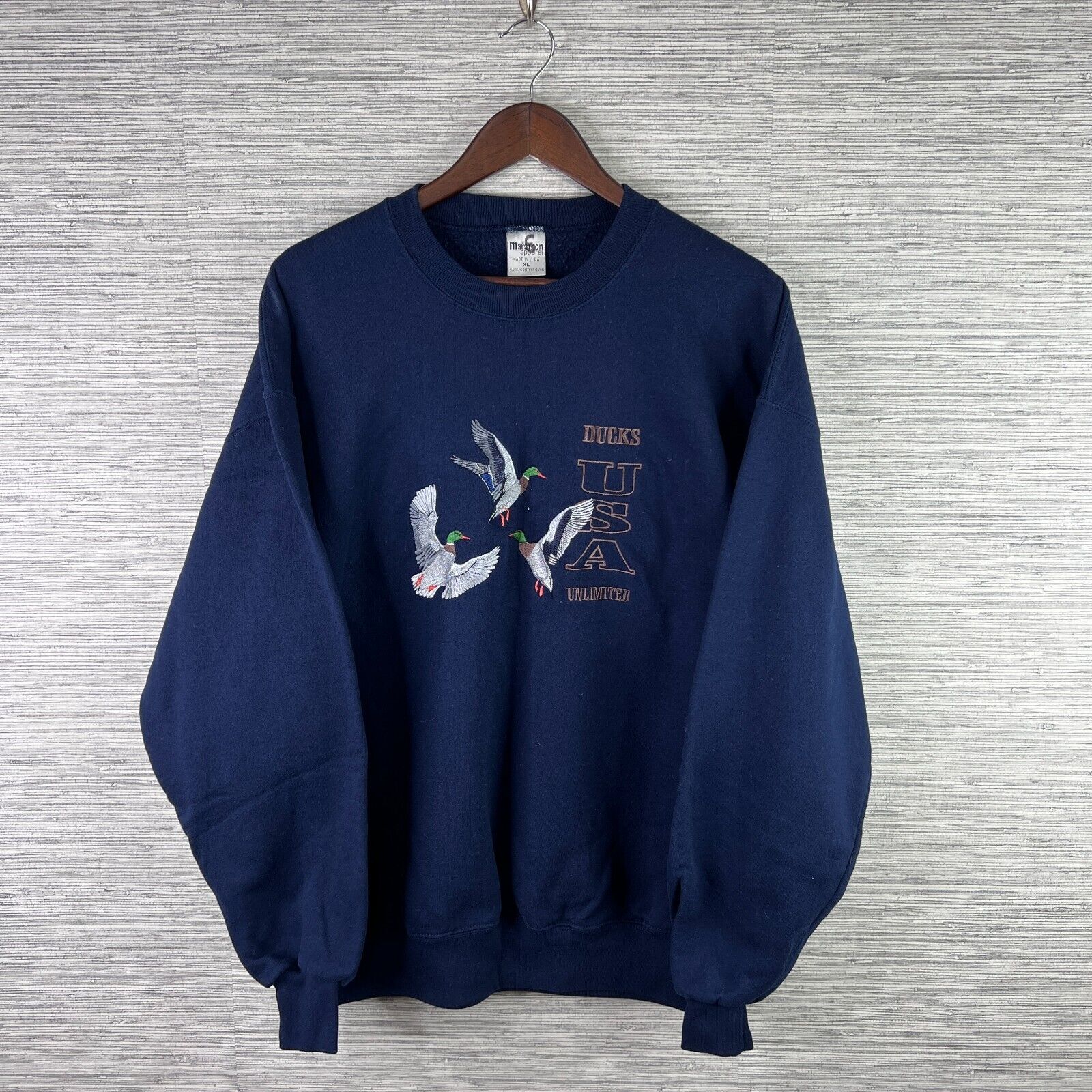 VINTAGE Ducks Unlimited Sweatshirt Mens XL Blue Crewneck 90s Embroidered Hunting