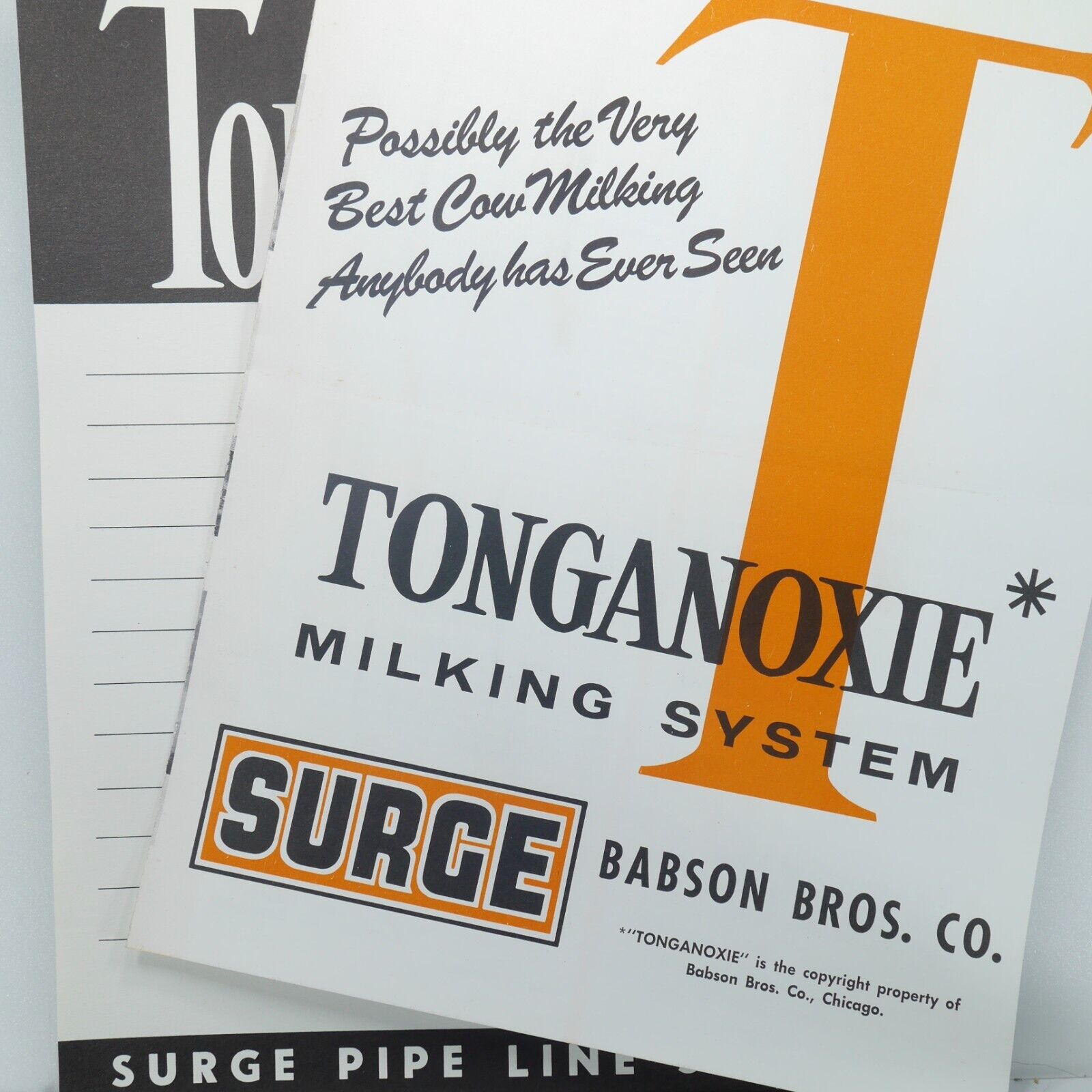 Surge Tonganoxie Milking System Pamphlet & Pipe Line Dealer Notepad Babson Bros.