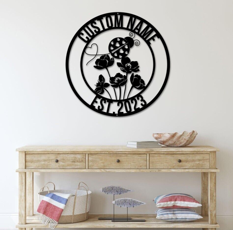 Personalized Ladybug Metal Sign With, Mothers Day Gift, New Home Gift,Home Decor