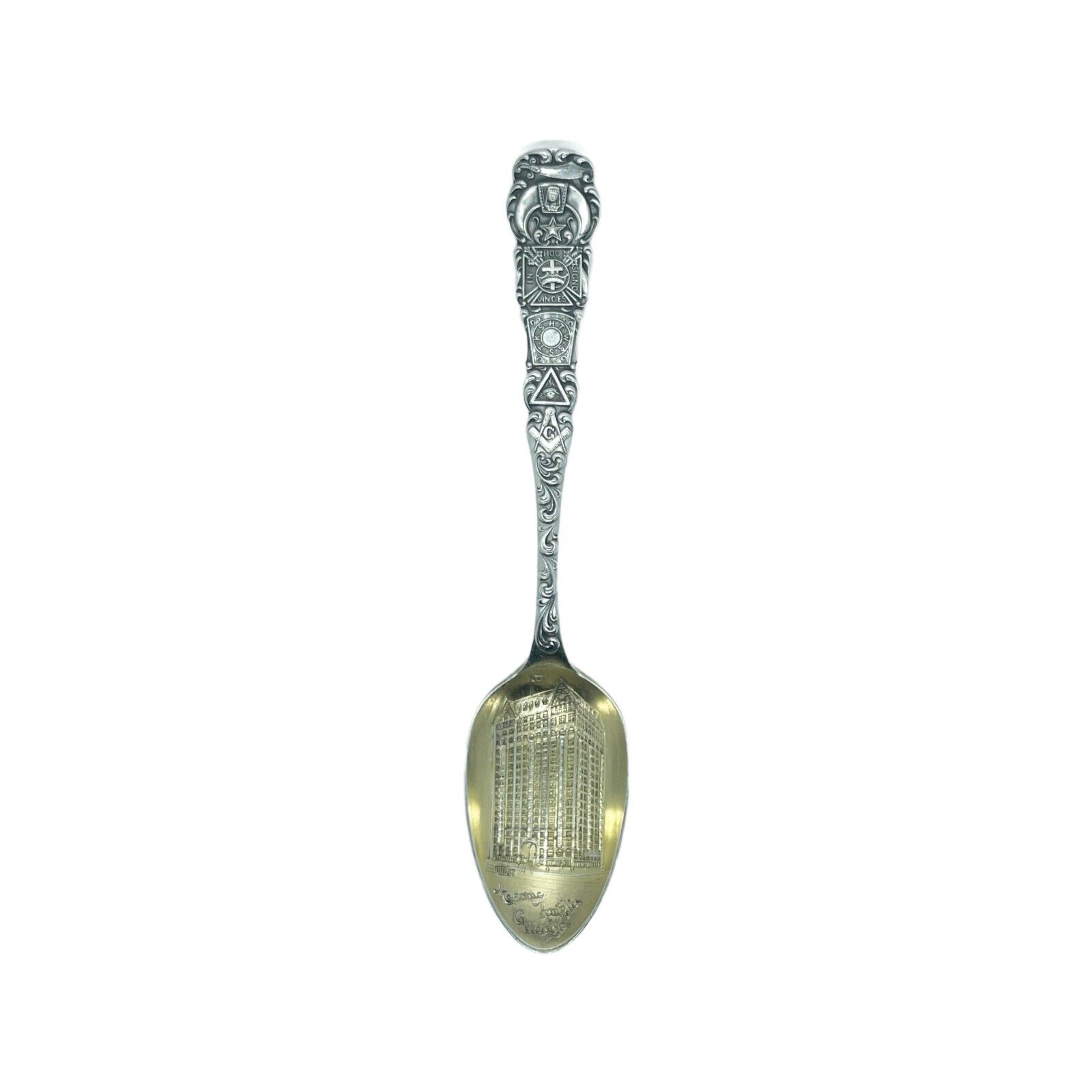 Vintage Masonic Temple Chicago Blue Lodge Sterling Silver Souvenir Spoon