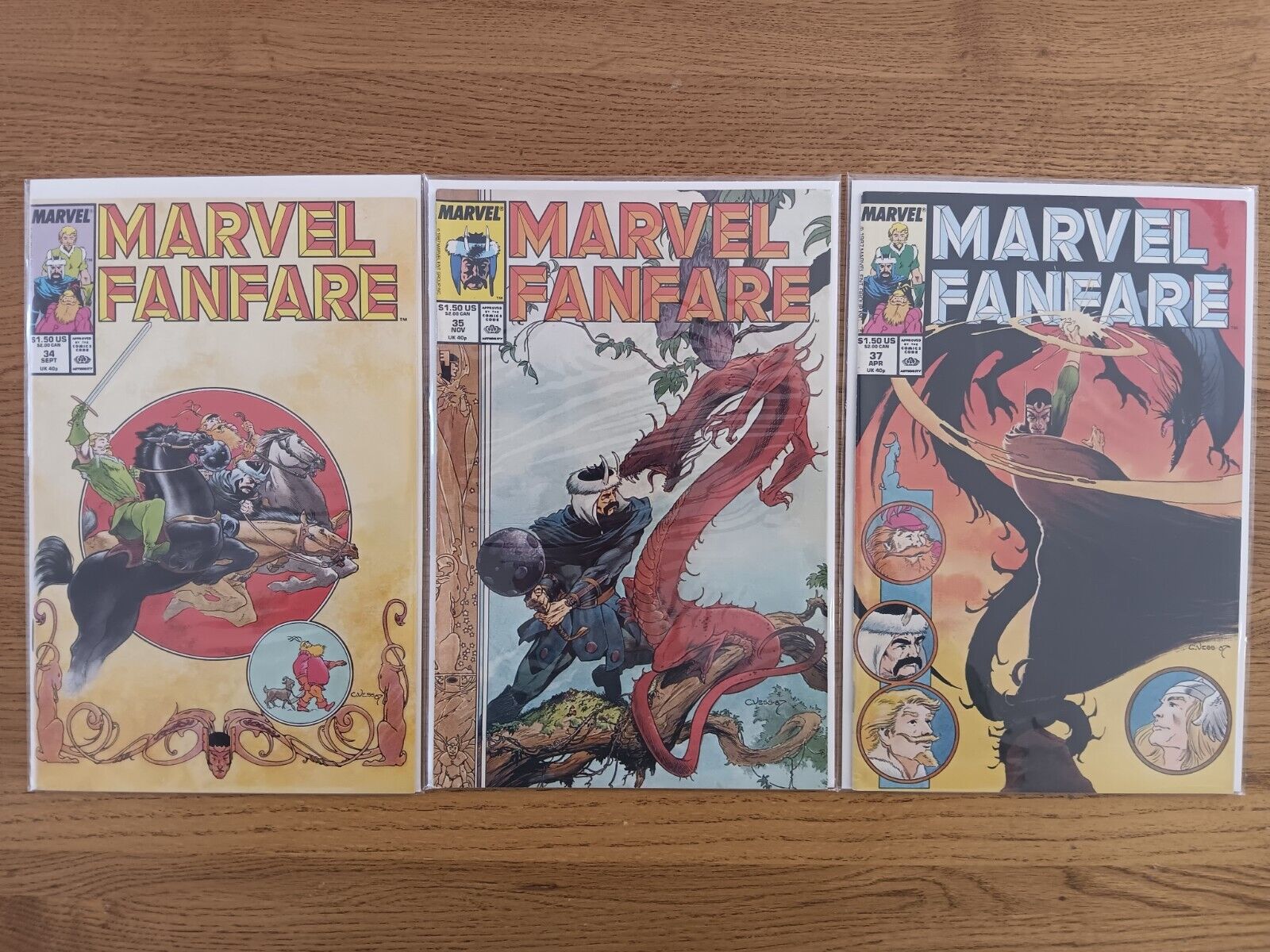 Marvel Fanfare # 34 35 37 Lot of 3 Charles Vess Painted Issues Thor Loki 