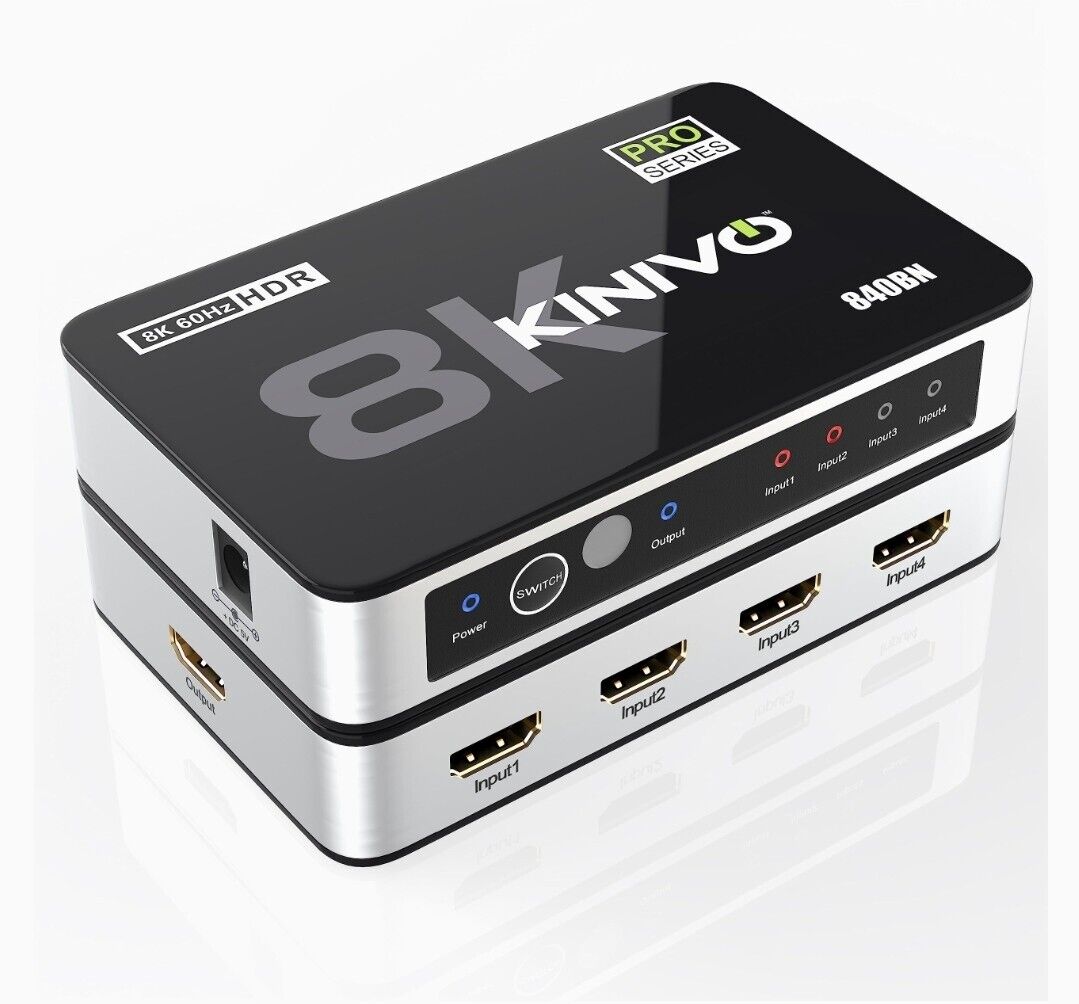 Kinivo 8K HDMI Switch with Remote 4 in 1 Out- 4 Port, 8K 60Hz, 4K 120Hz HDMI 2.1