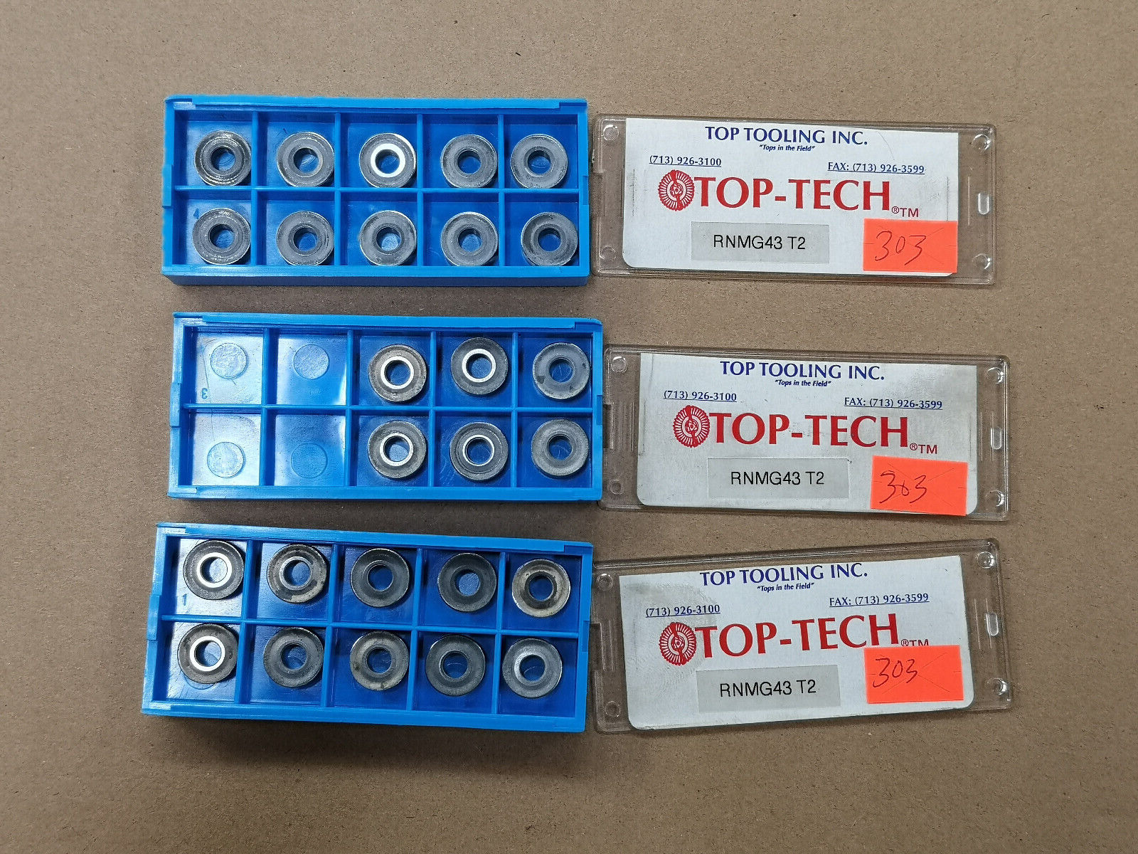 TOP TECH TOP TOOLINGRNMG43 T2 CARBIDE INSERTS  PACK OF 10 LOT 303