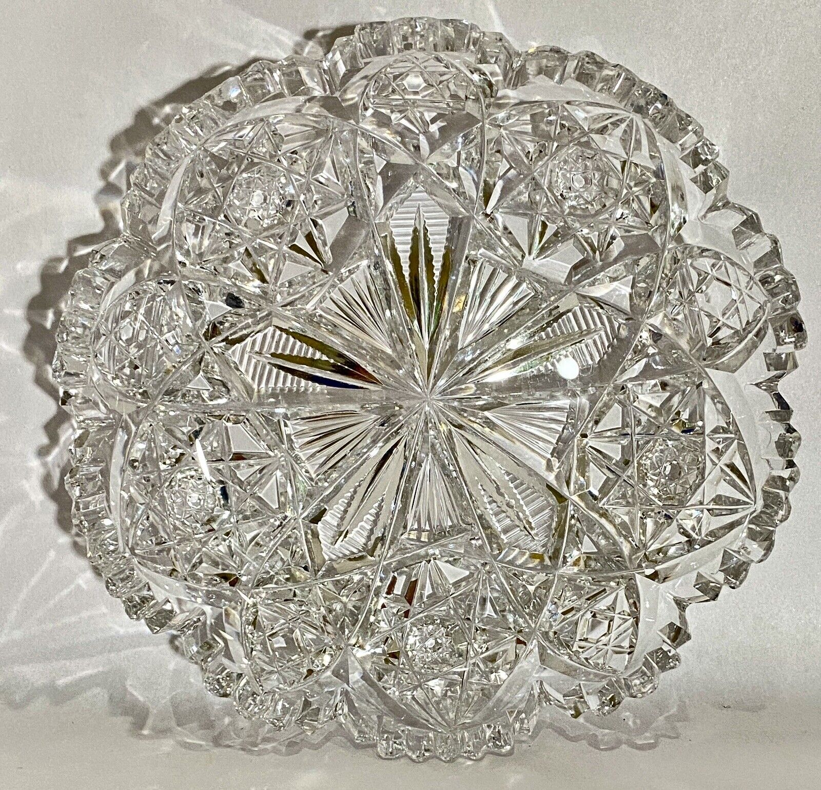 American Brilliant Period ABP Cut Trinket Jewelry Glass Dish - FAB Condition 5”