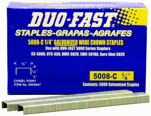 Duo Fast 5008C 20 Gauge Galvanized Staple 1/2-Inch Crown x 1/4-Inch Length, 5000