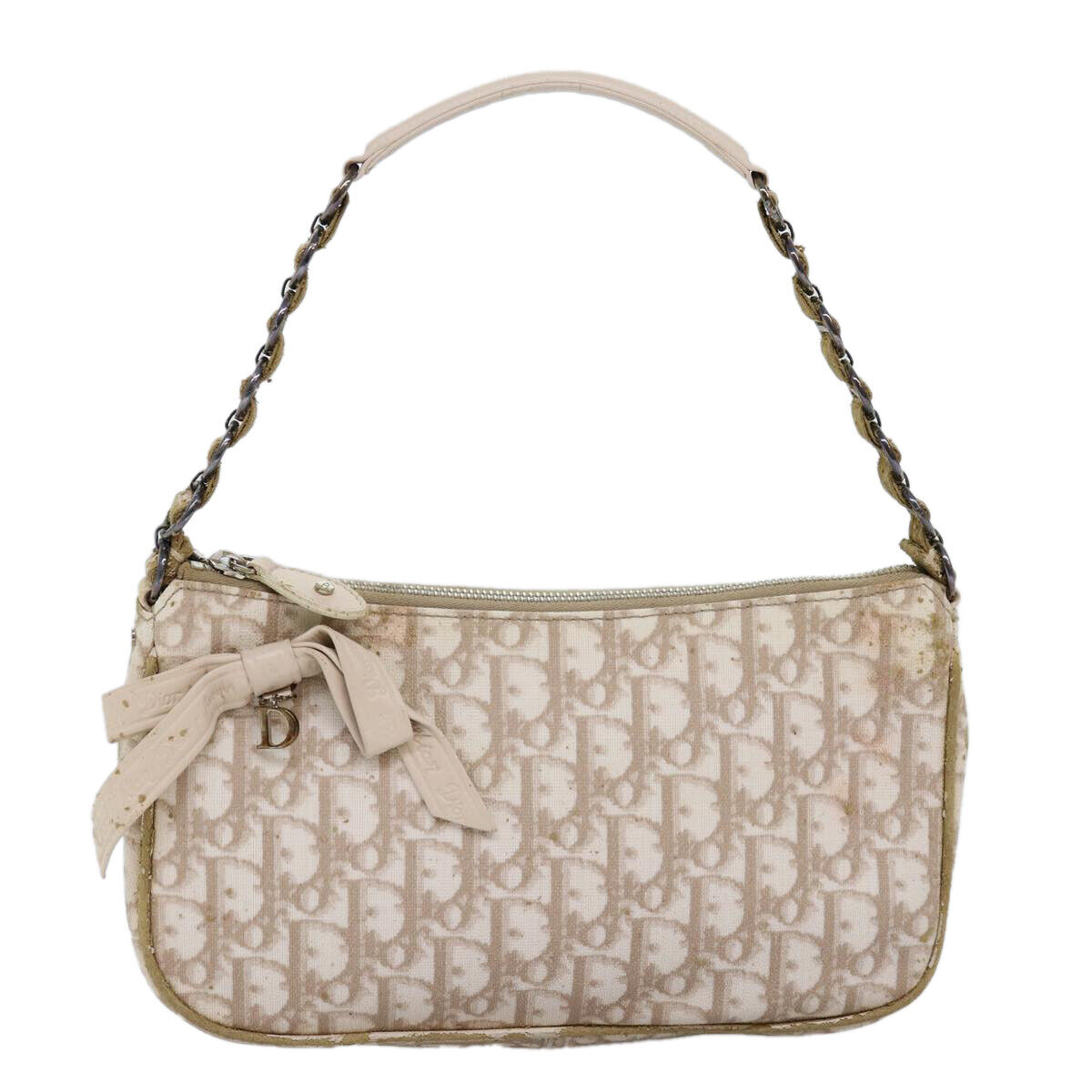 Christian Dior Trotter Romantic Shoulder Bag PVC Beige Auth 71325