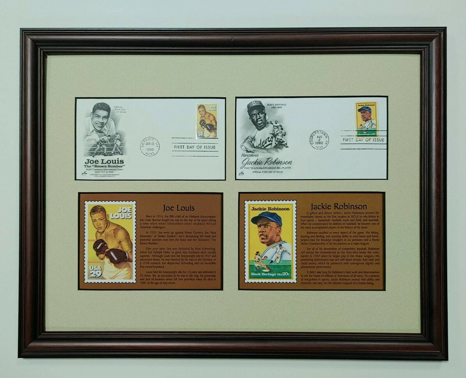 Joe Louis & Jackie Robinson First Day Covers Framed - 18\