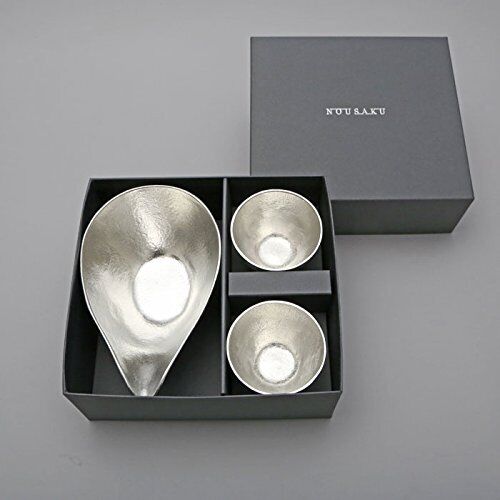 Nousaku 100% Pure Tin Katakuchi Large sake cup 2-pair set e00080 Japan Made