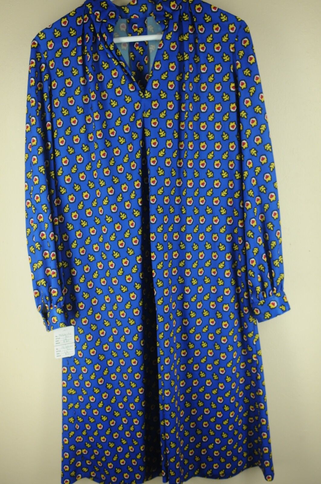Vintage Women\'s Blue Yellow & Red Berry 70\'s Hippie Dress L Large