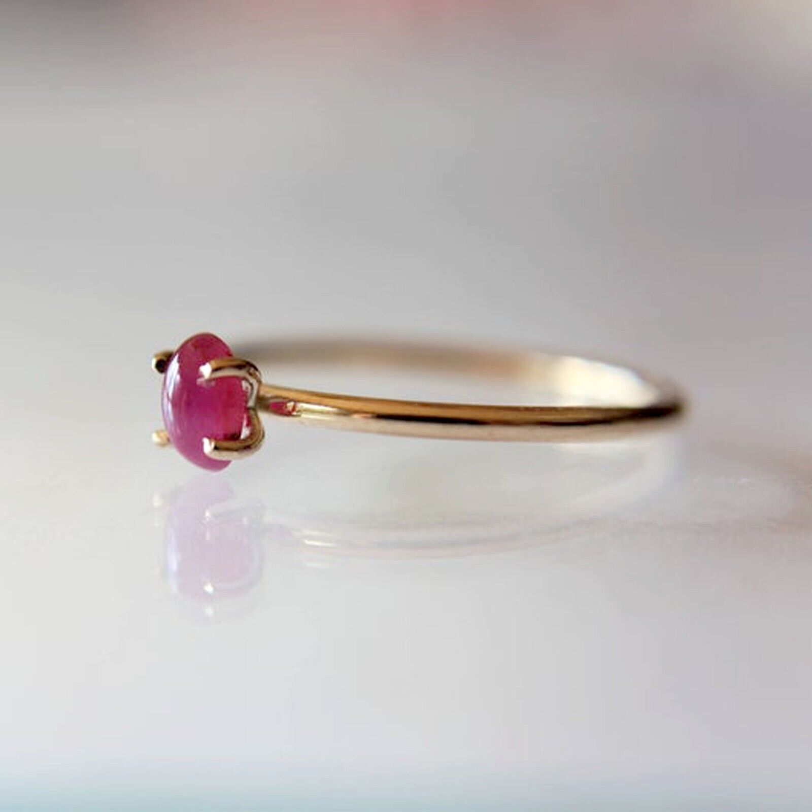 Handmade 925 Sterling Silver Women\'s Ring with Natural Tiny Ruby Oval Gemstone