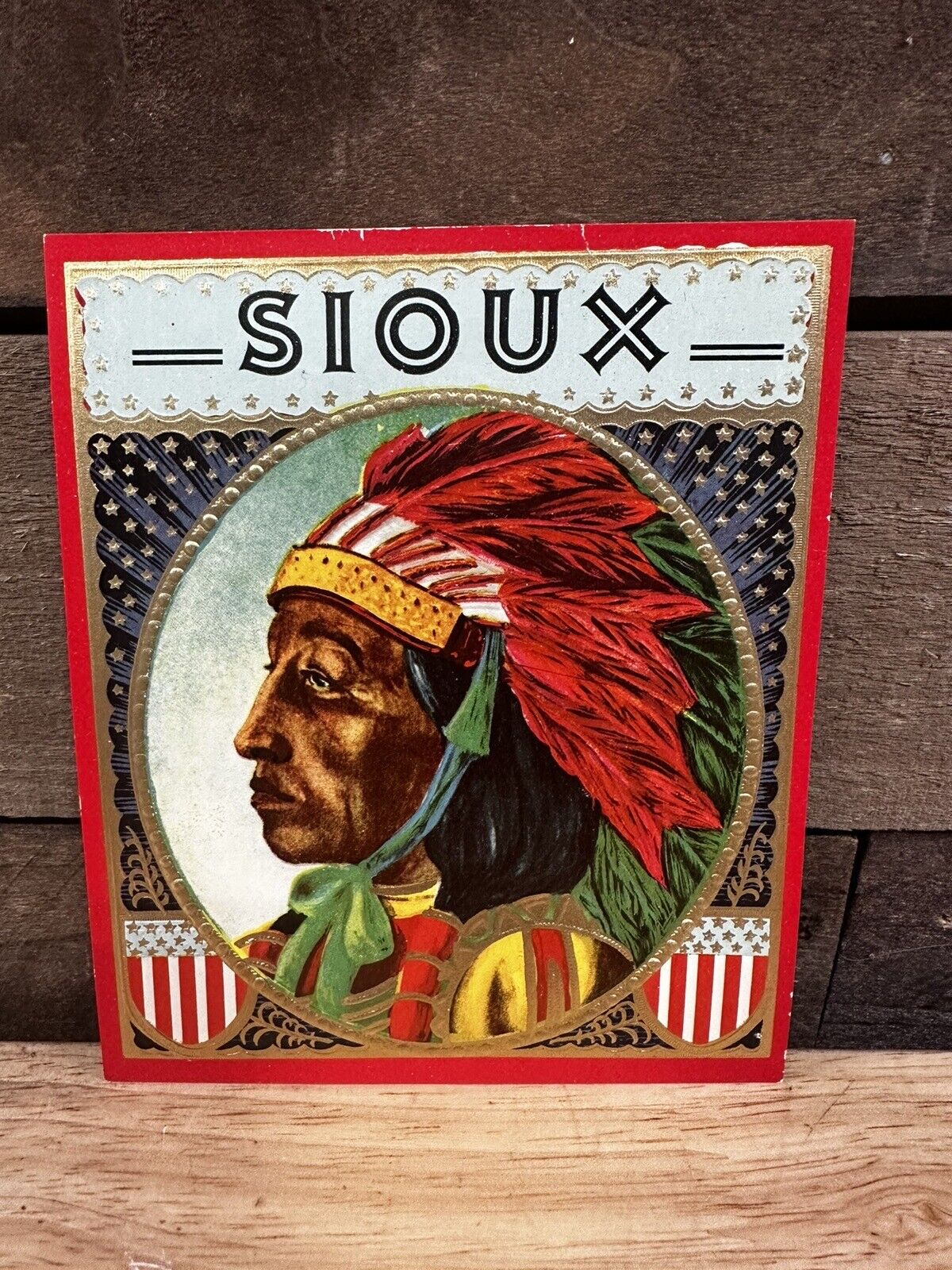 Antique Sioux Native American Indian Chief Cigar Label Red