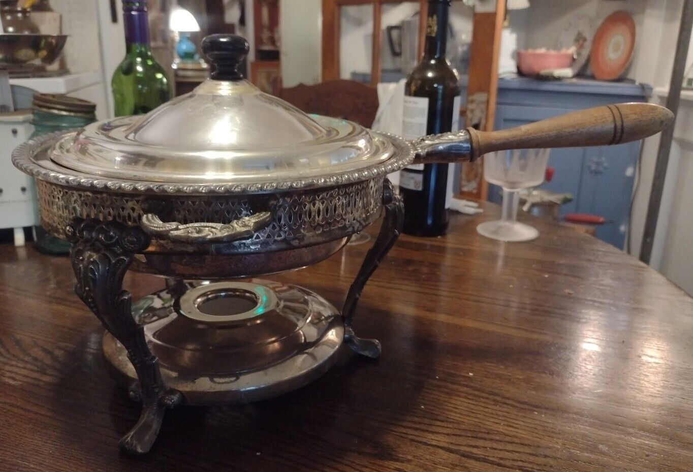 Beautiful Vintage Silver Plate on Copper Chafing Dish