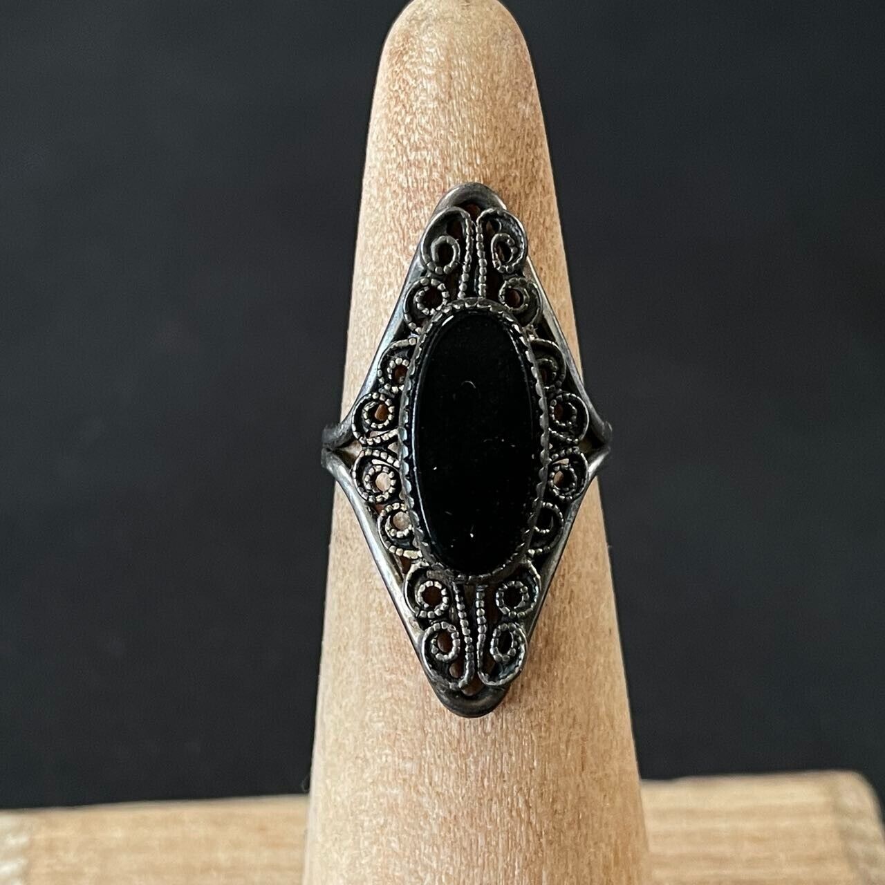 Vintage Beau Stearling Silver 925 SS Onyx Ring Size 3.5
