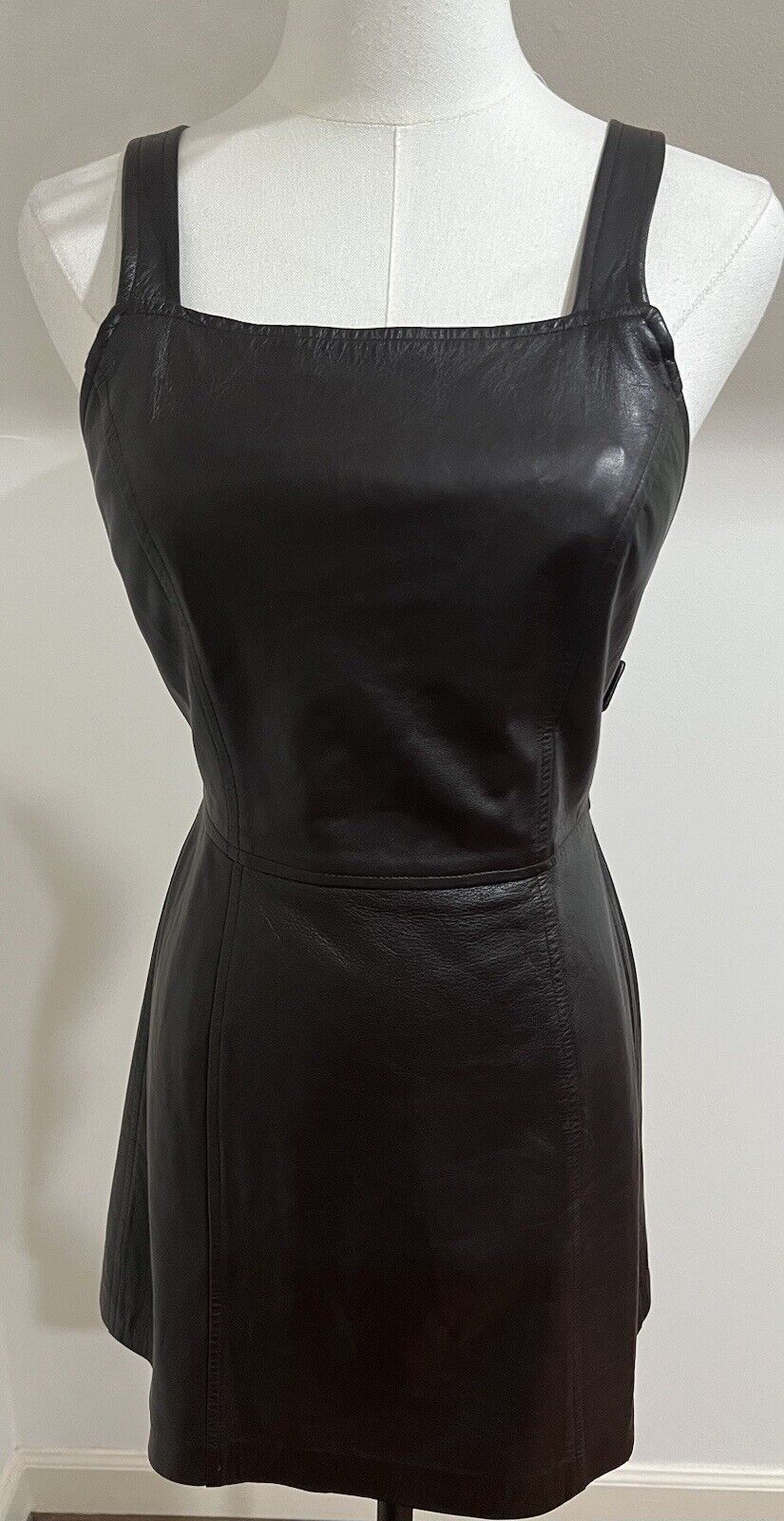 Vintage 1997 Nanette Lepore Robespierre Leather Apron Mini Dress In Brown Size 2