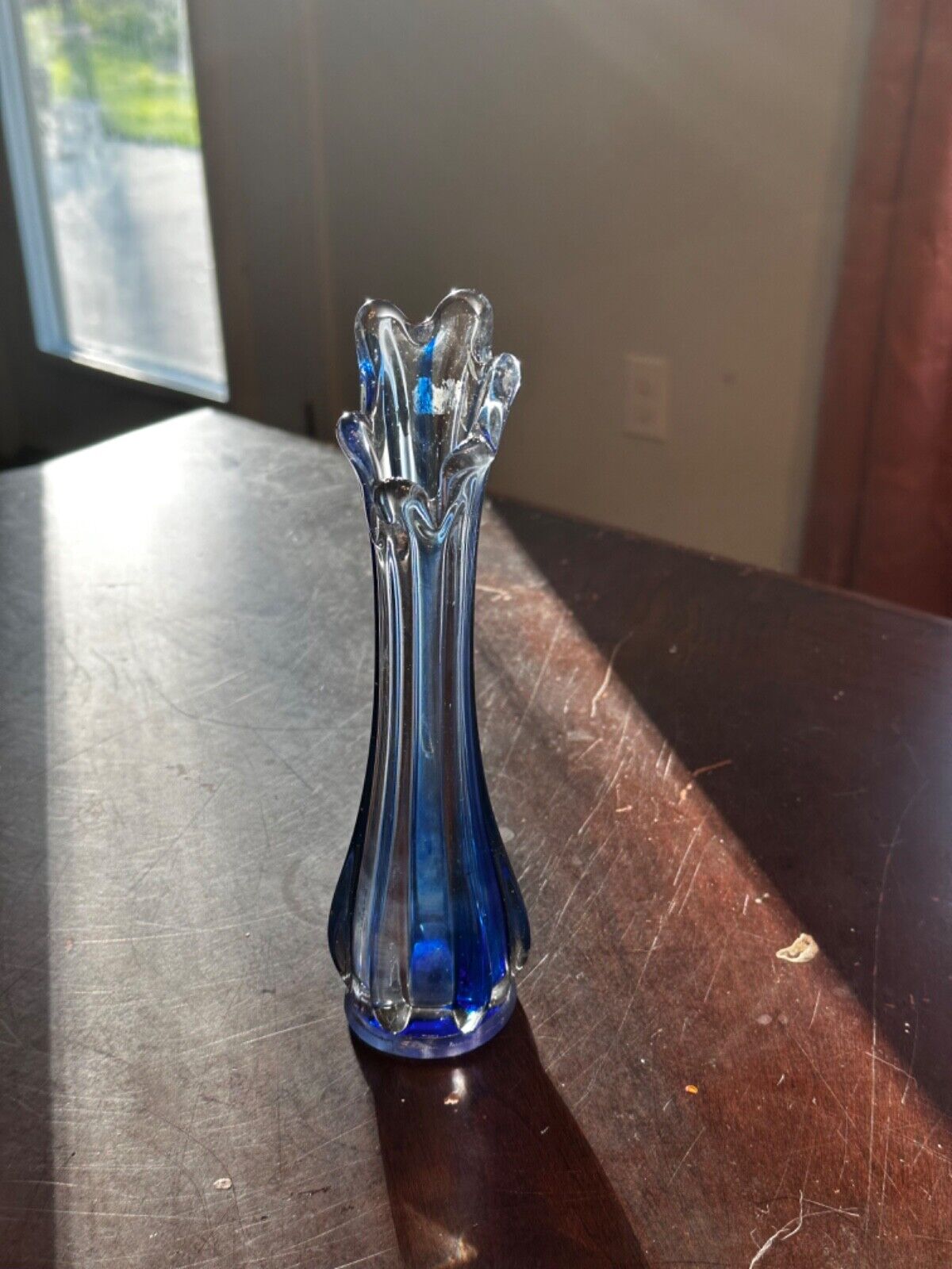 Vintage MCM Blue Swung Vase Translucent 9\