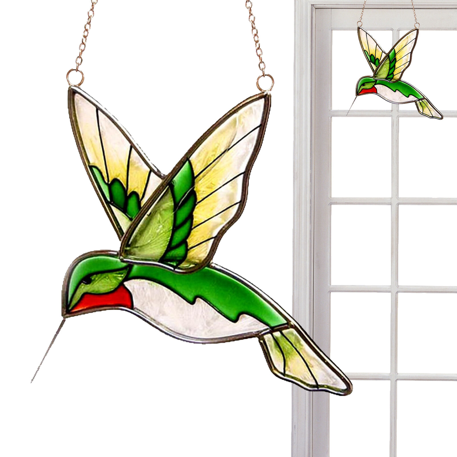 Stained Glass Hummingbird Hanging Ornament Window Suncatcher Home Wall Decor-