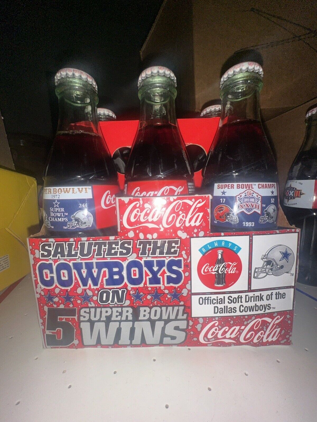 Coca-Cola Dallas Cowboys Five Time Super Bowl Champions  6 Coke Bottle Set NFL