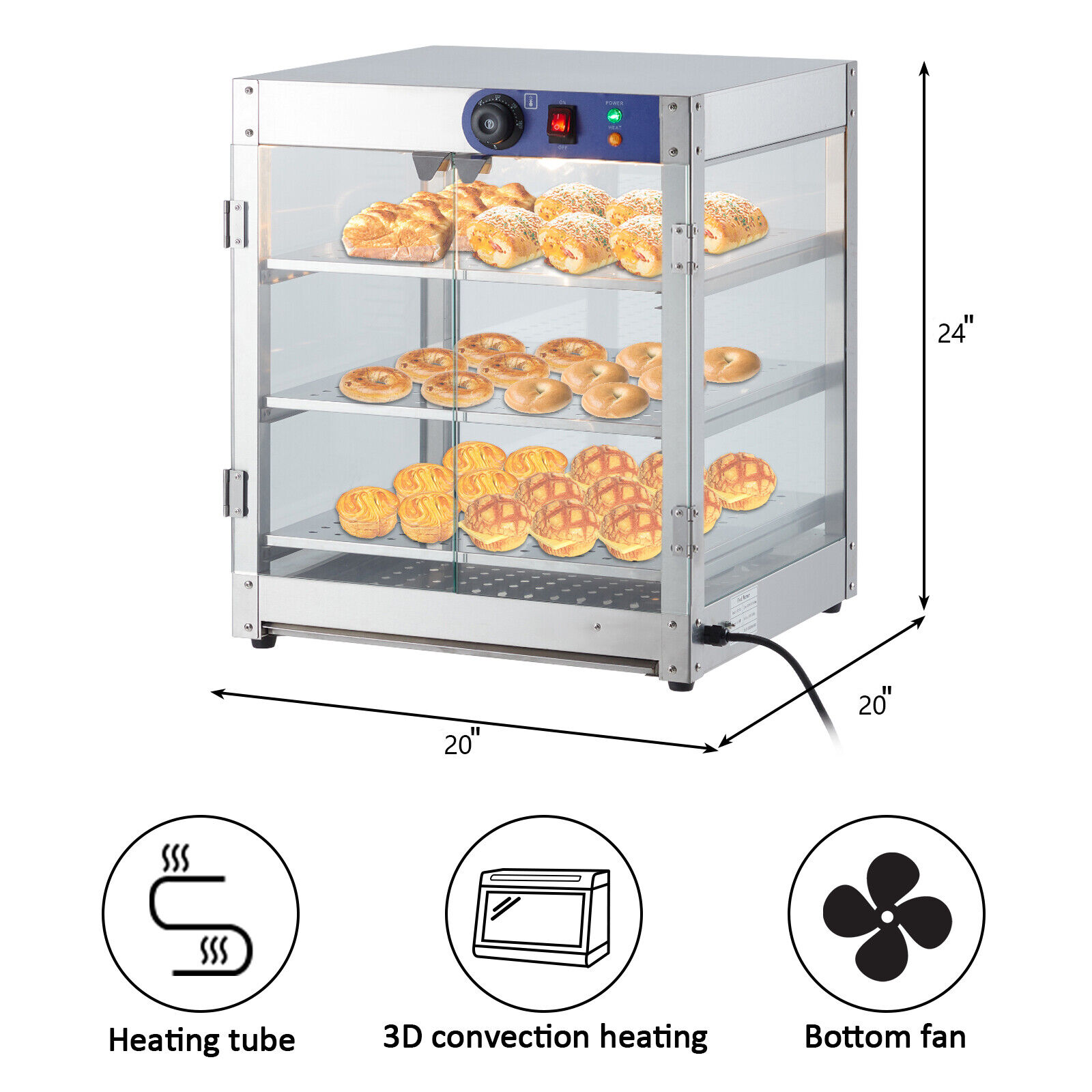 20/14 Inch Commercial Food Warmer Display Case 3/5-Tier Countertop Pizza Cabinet