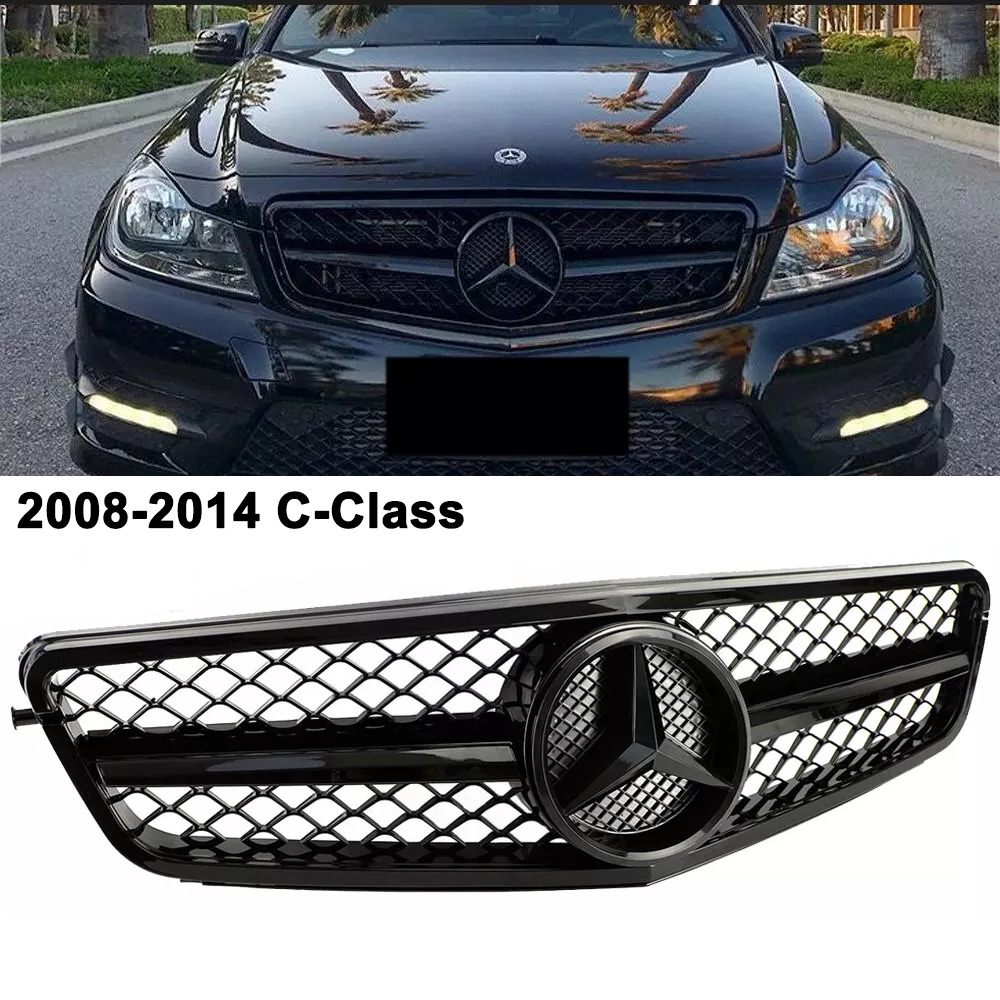 For 2008-2014 Mercedes Benz W204 C-Class Gloss Black  Style Grille W/Emblem