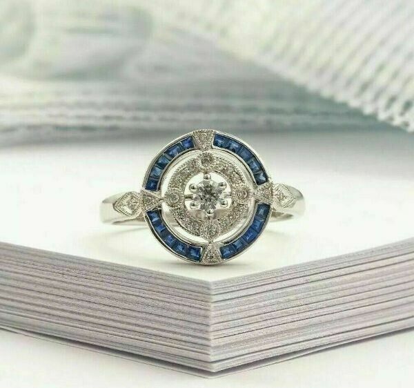 Art Deco Style 1.45Ct Lab-Created Diamond Antique Wedding 14k White Gold FN Ring