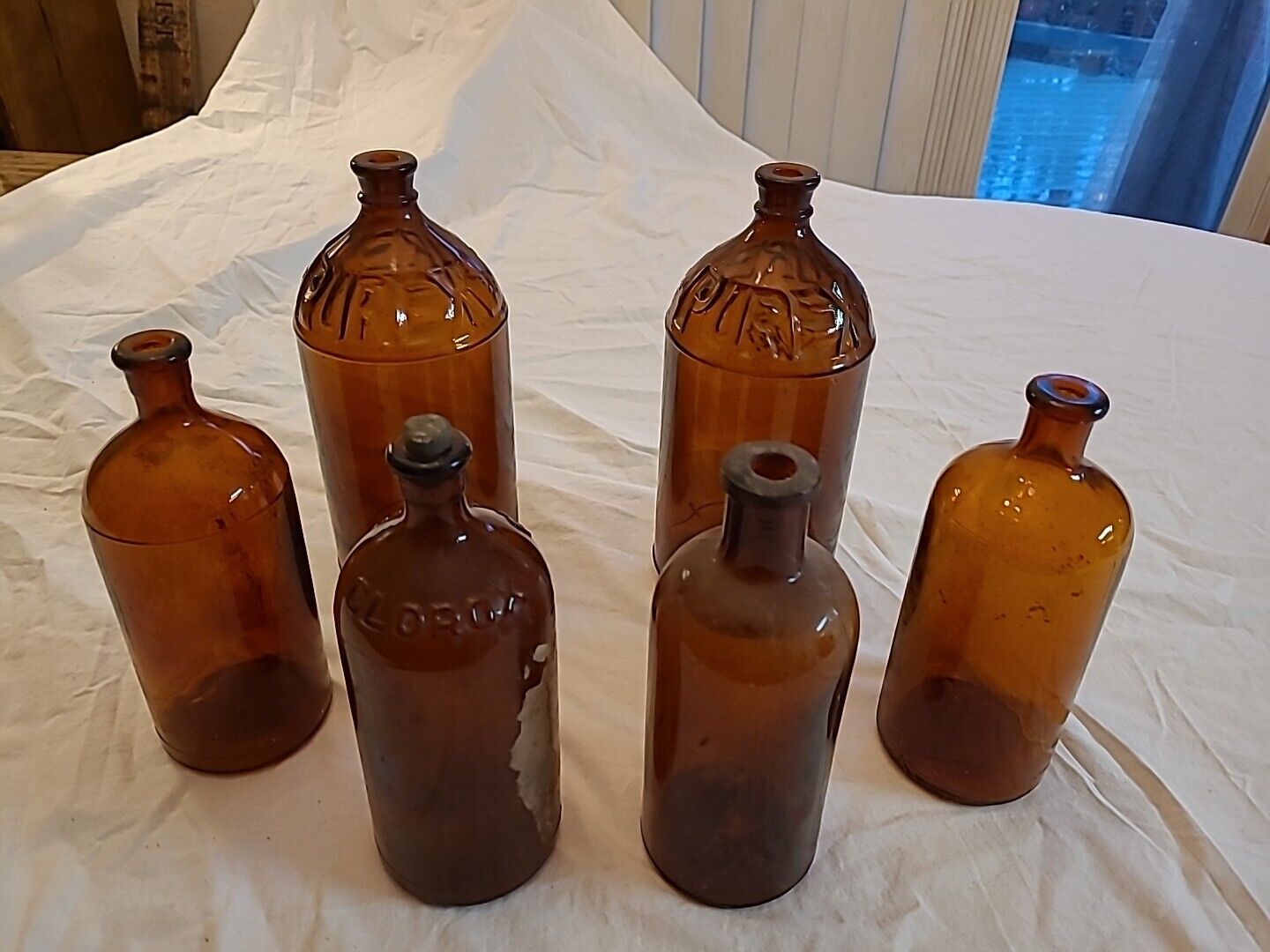 Vintage Purex Brown Glass 1 Qt. Bottles (2)/Clorox Brown Glass 16oz. Bottles (4)