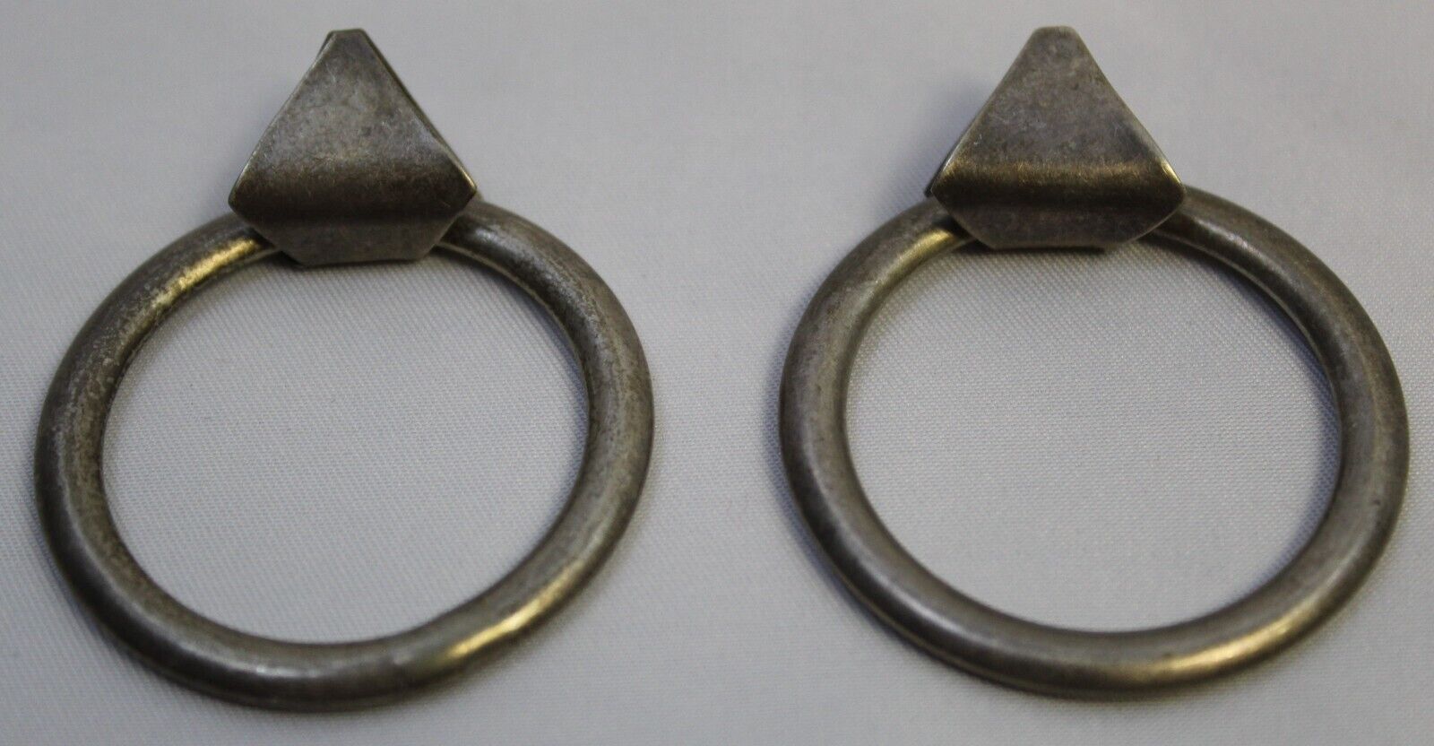 Vintage 1980s Earrings Pierced Post Stud Open Circle Triangle Pewter Oxidized