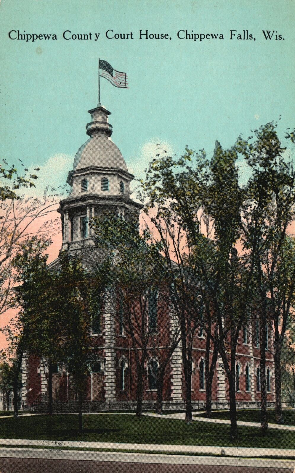 Wisconsin WI,1913 Chippewa County Court House, Chippewa Falls, Vintage Postcard