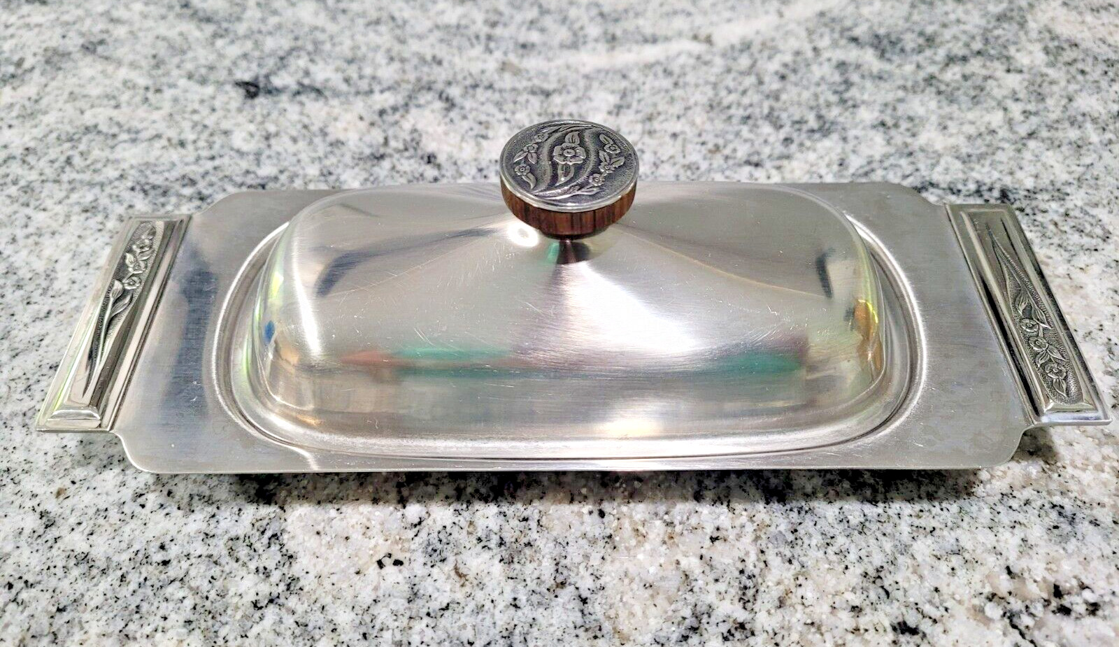 Covered Butter Dish MCM Rogers Vintage Glass Insert Stainless