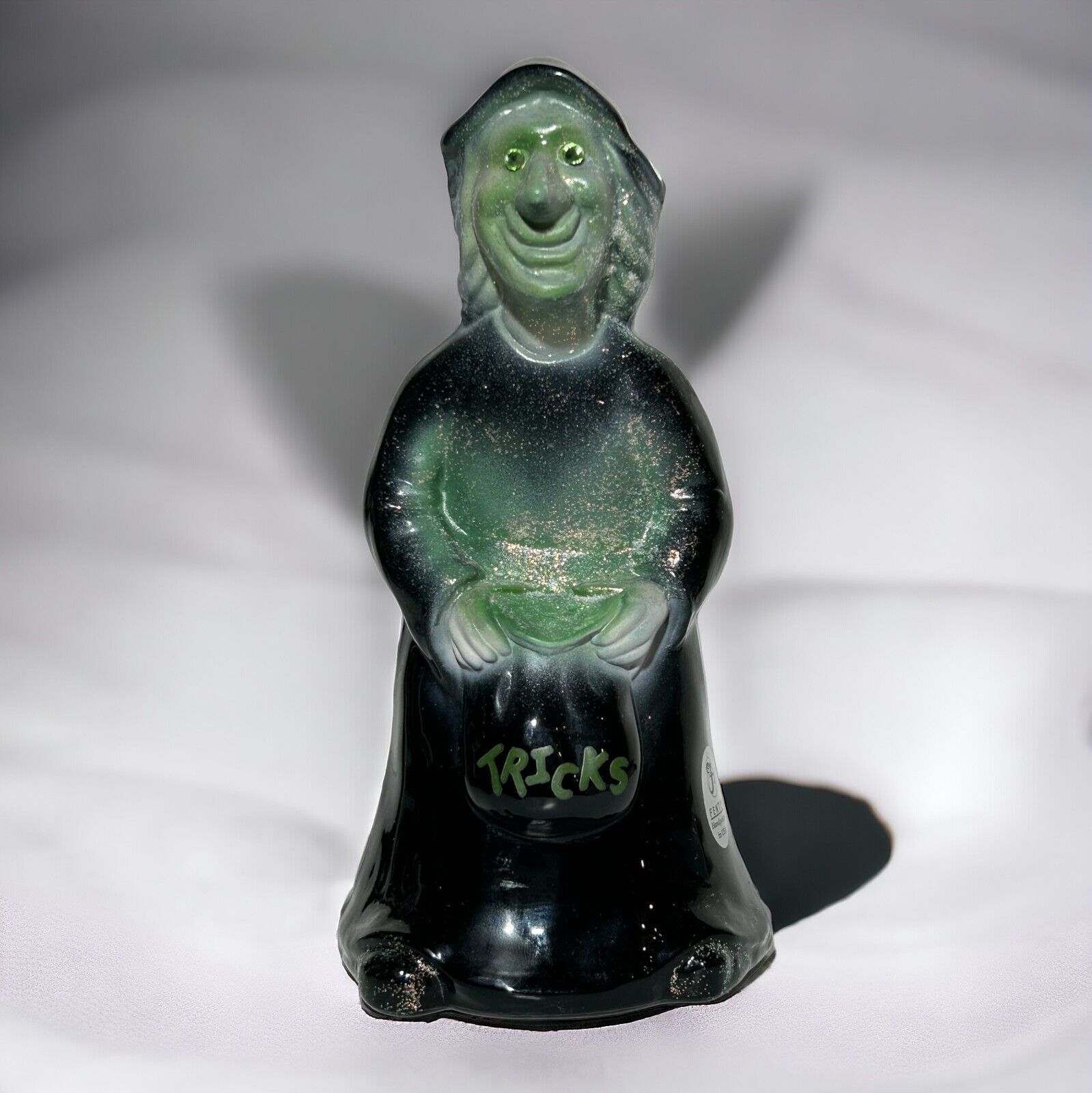 Fenton Art Glass Halloween Wicked Witch Tricks Bag Figurine Statue Jeweled Eyes